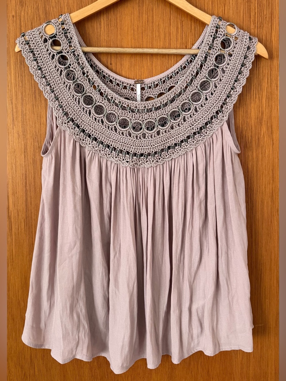 Free People Crochet Yoke Sleeveless Camisole - Taupe